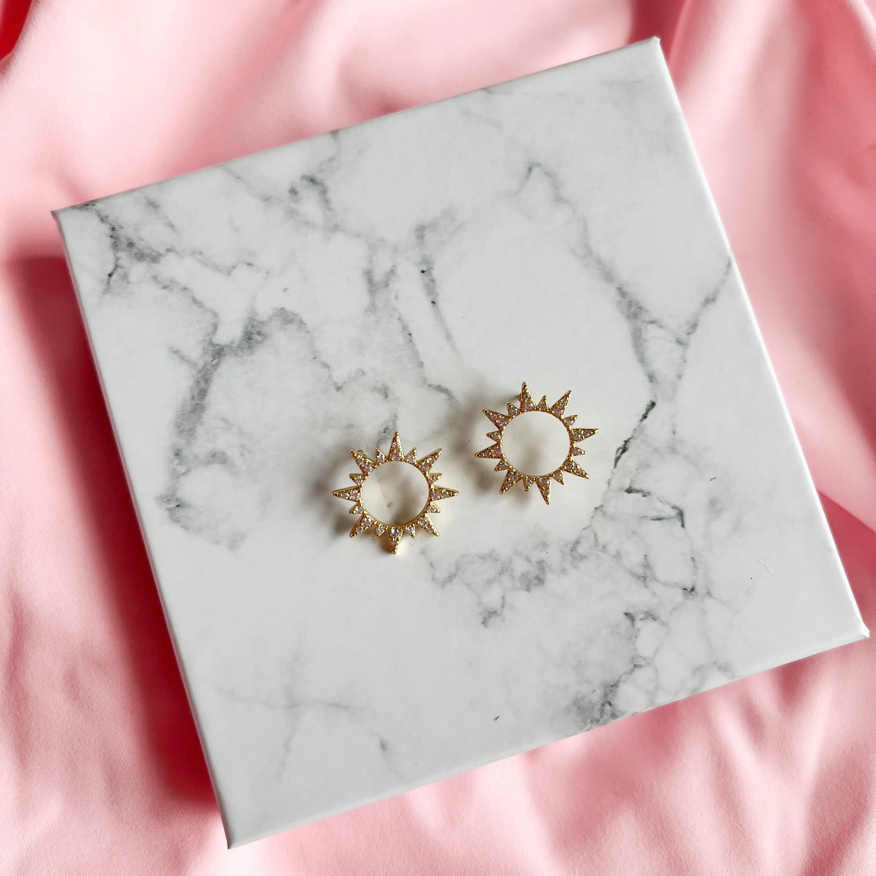 Gold Diamond Sun Stud Earrings