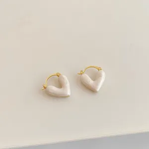 Gold Hoop Earrings with White Heart Charms jlt11726