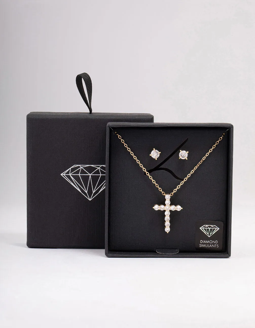 Gold Large Round Cubic Zirconia Cross Jewellery Set