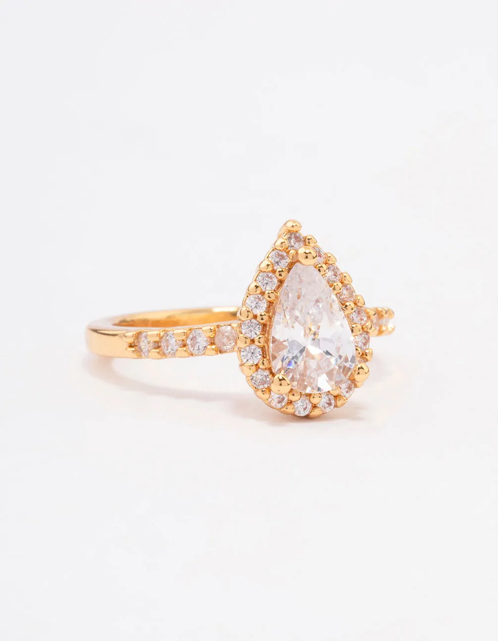 Gold Plated Classic Pear Cubic Zirconia Engagement Ring