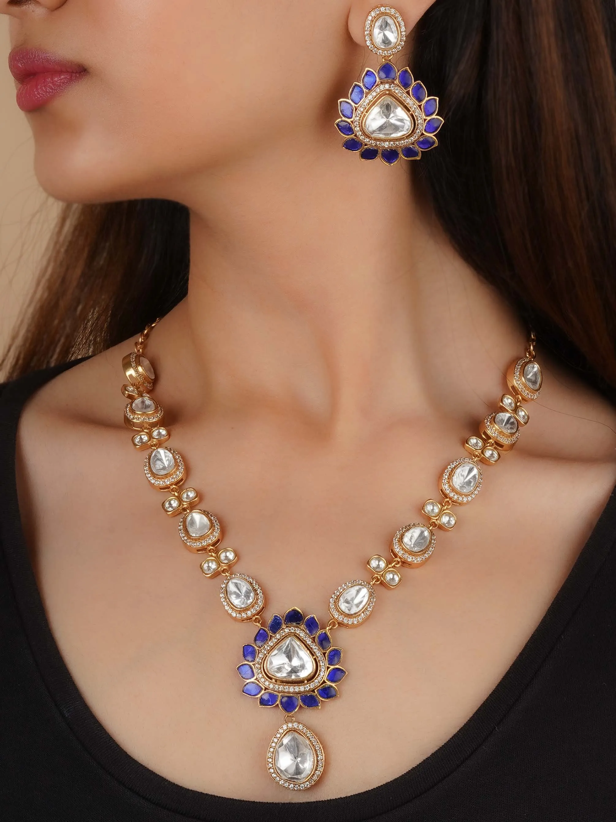 Gold Plated Faux Polki Necklace Set - PK-S203