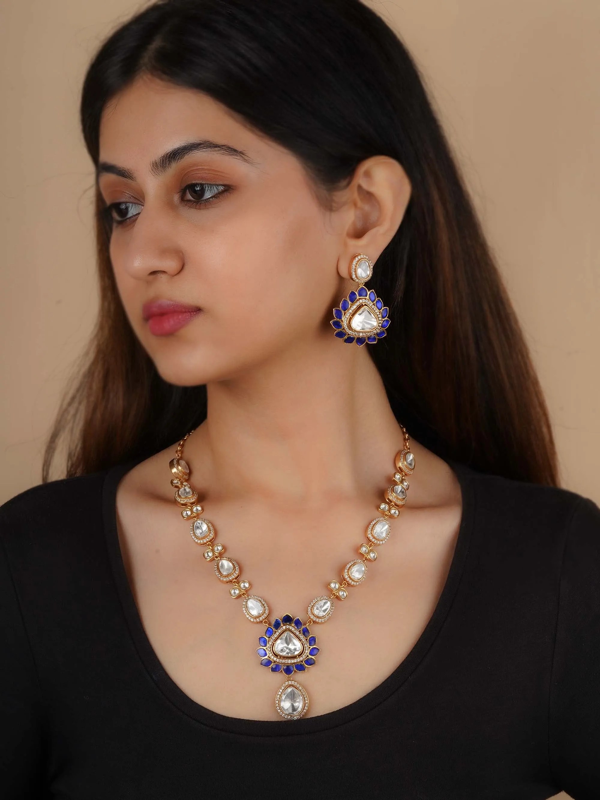 Gold Plated Faux Polki Necklace Set - PK-S203