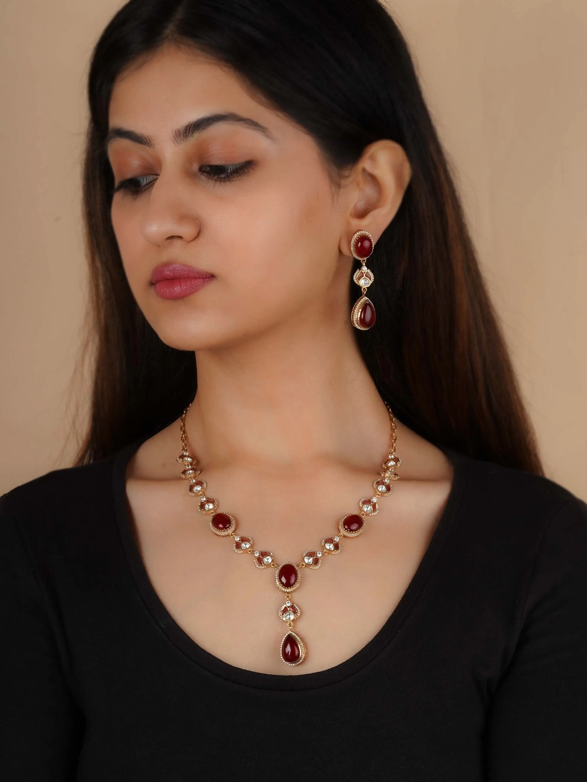 Gold Plated Faux Polki Necklace Set - PK-S266