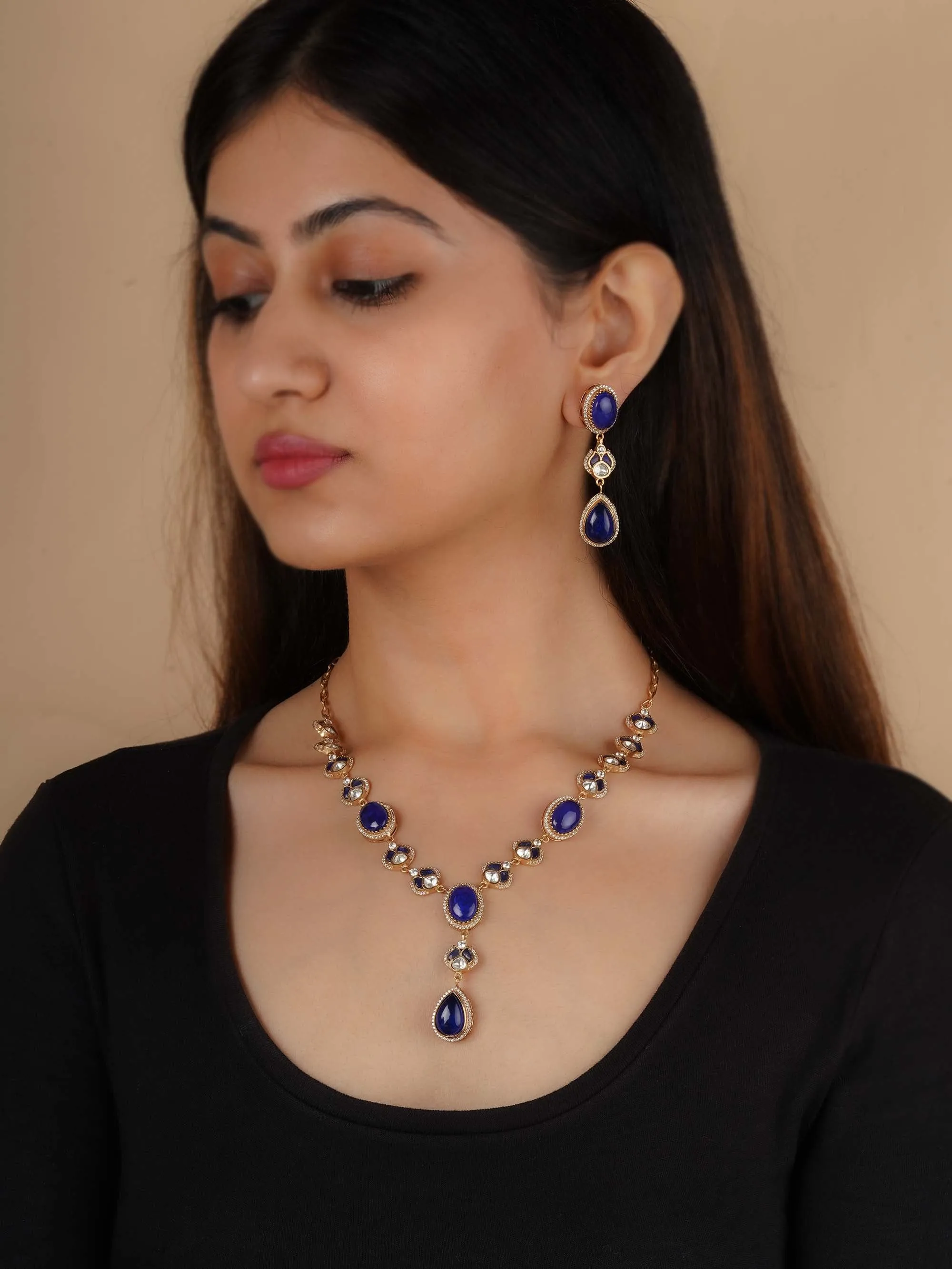 Gold Plated Faux Polki Necklace Set - PK-S266