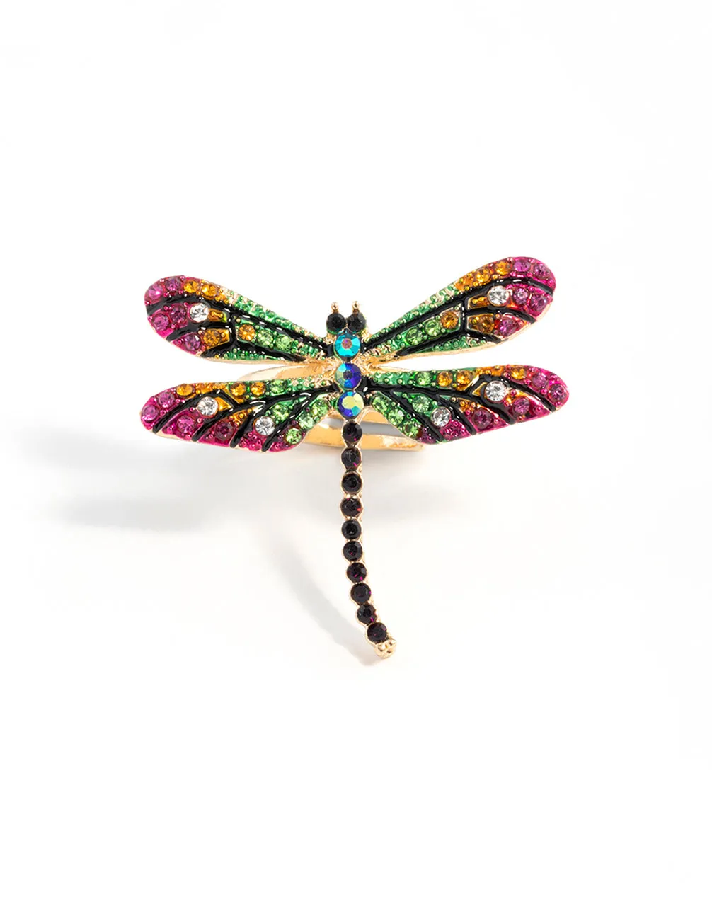 Gold Rainbow Dragonfly Ring