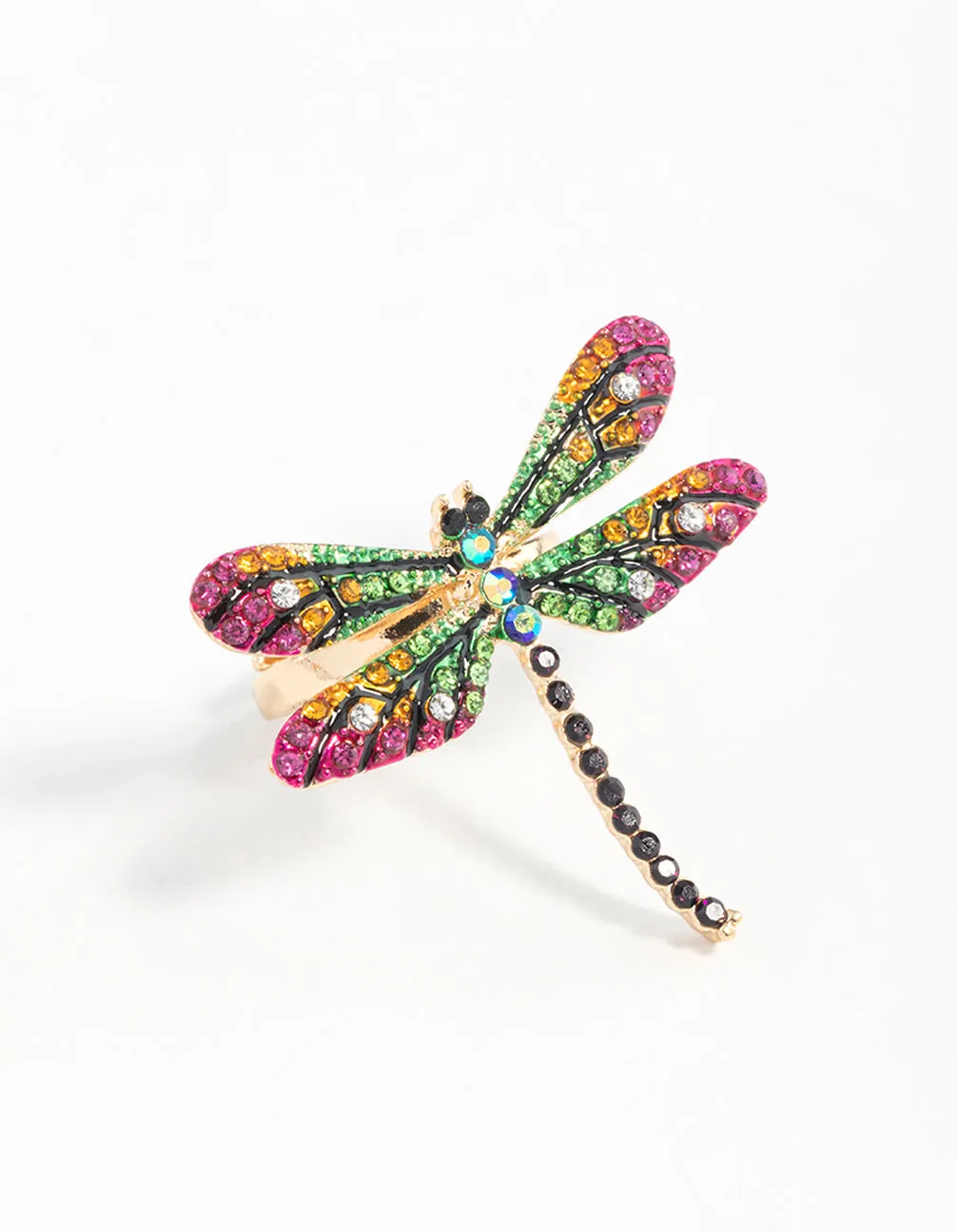 Gold Rainbow Dragonfly Ring