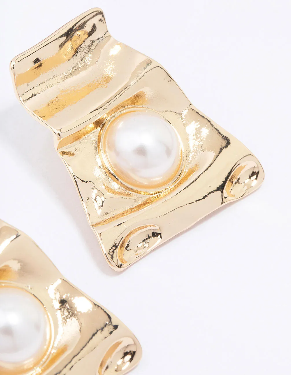 Gold Wrapped Pearl Large Stud Earrings