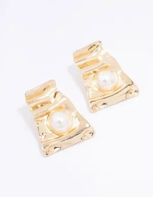 Gold Wrapped Pearl Large Stud Earrings