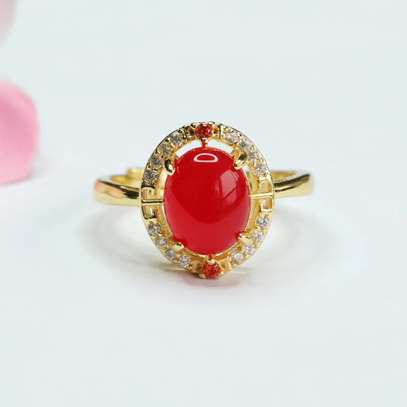 Golden Chalcedony Rings with Red Agate Vintage Touch