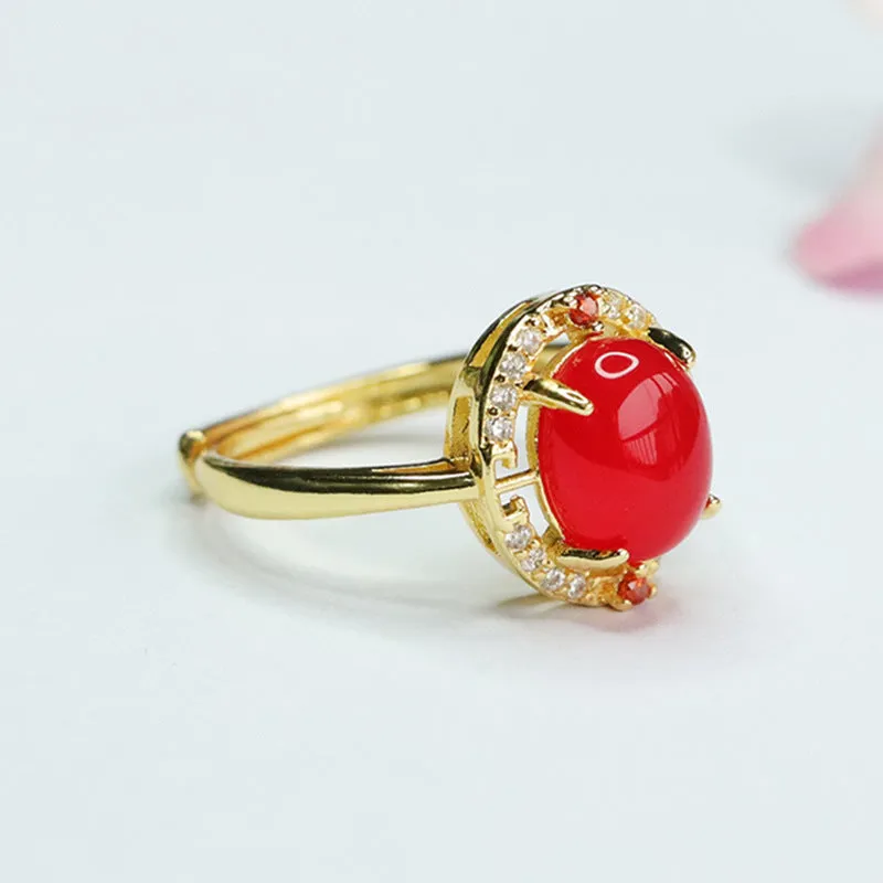 Golden Chalcedony Rings with Red Agate Vintage Touch