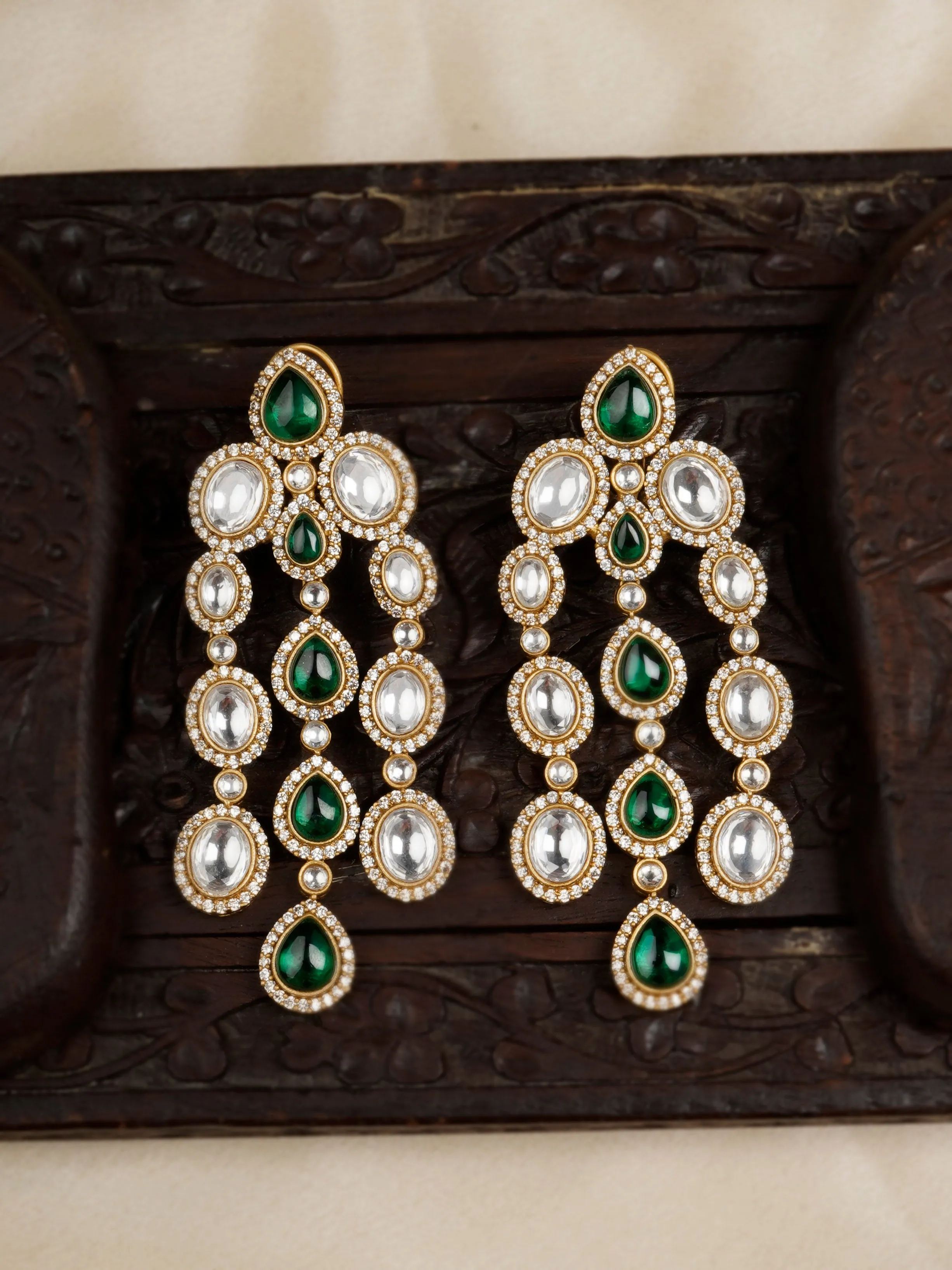 Green Color Gold Plated Faux Polki Earrings - PK-E60WGR