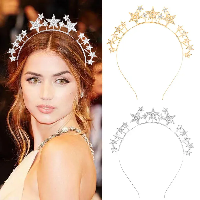 Halo Crown Exaggerated Sun Moon Stars Drop Earrings Rhinestone Earrings for Women Jewelry Golden Boho Vintage Earring Sets