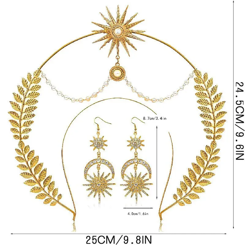 Halo Crown Exaggerated Sun Moon Stars Drop Earrings Rhinestone Earrings for Women Jewelry Golden Boho Vintage Earring Sets