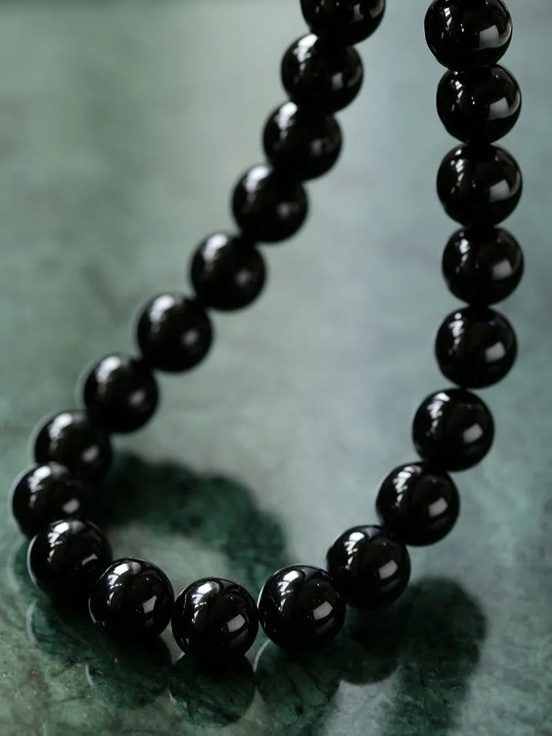 Handwoven 12mm Black Agate Stone Magnetic Clasp Necklace