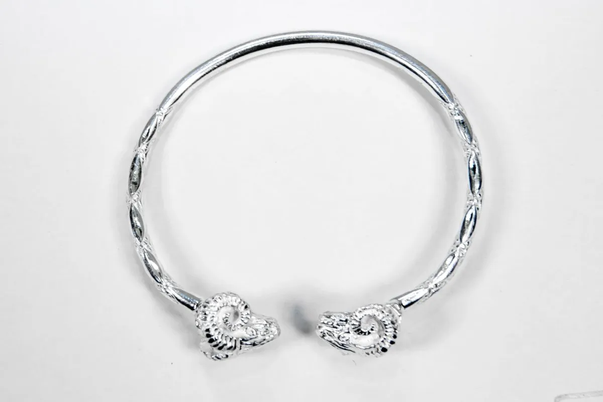 Heavy Aries Ram Head  Bangle with Diamante Pattern