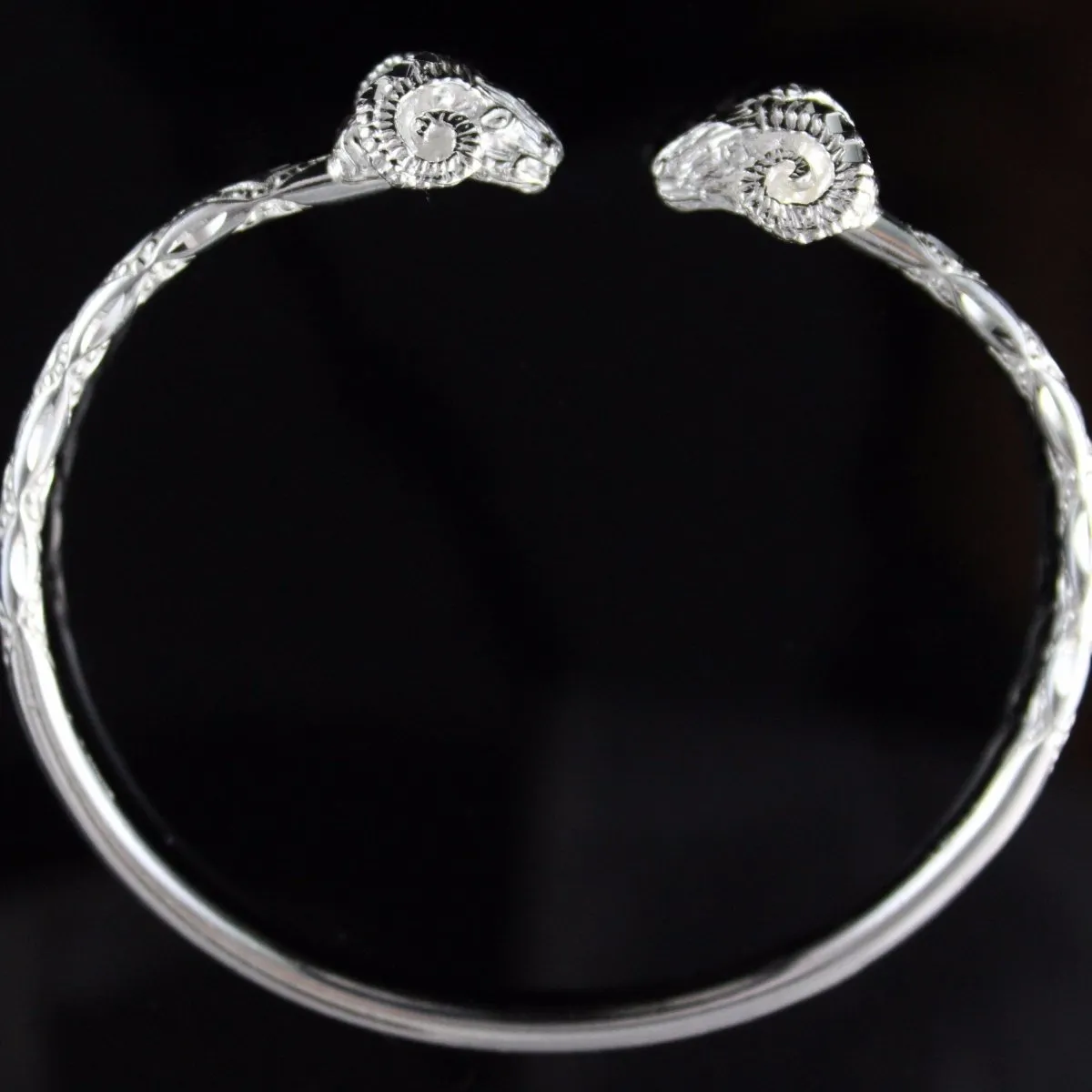 Heavy Aries Ram Head  Bangle with Diamante Pattern