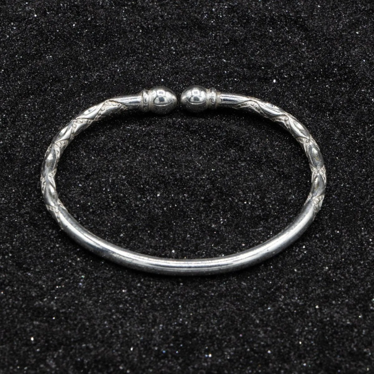 Heavy Bangle with Solid Balls and Diamante Pattern