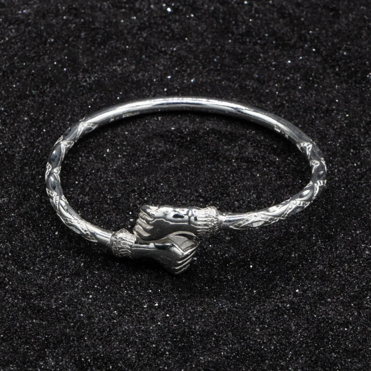 Heavy Fist Bangle with Diamante Pattern