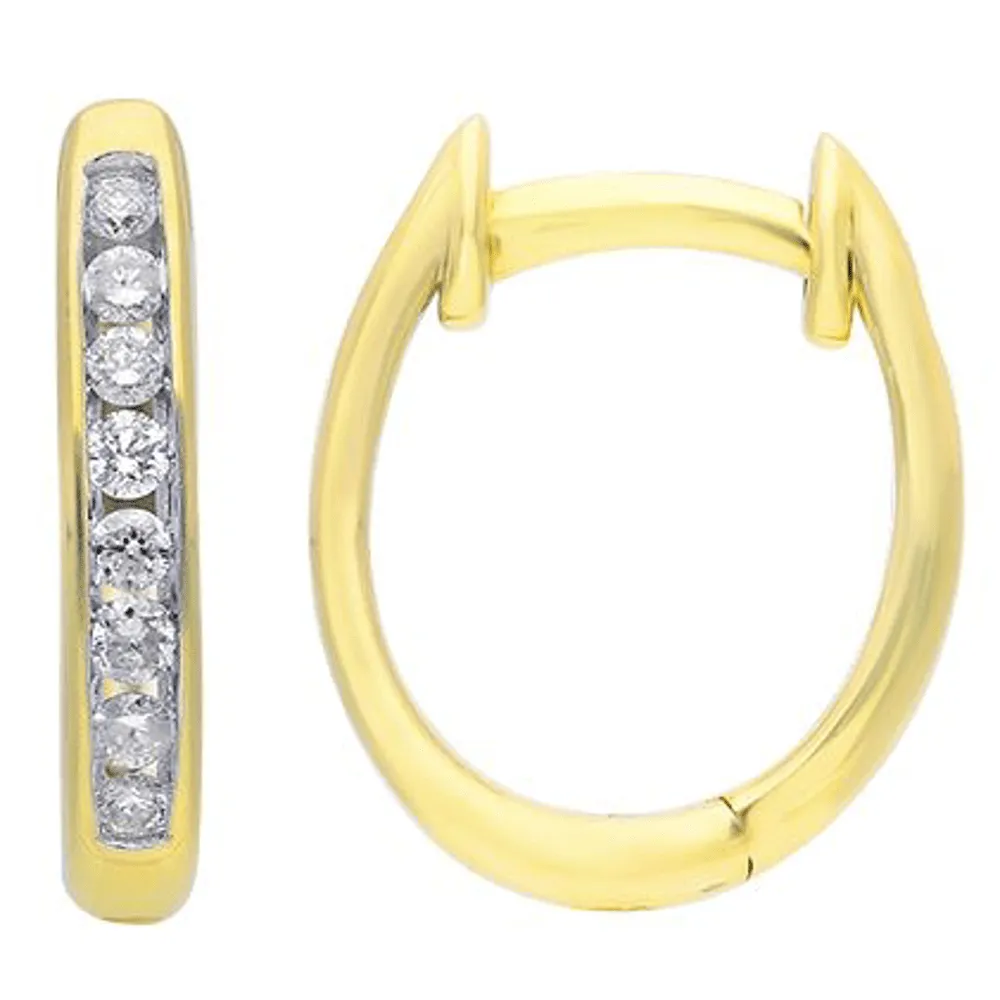 Hoop Channel Earrings with 1/5ct of Diamonds in 9ct Yellow Gold