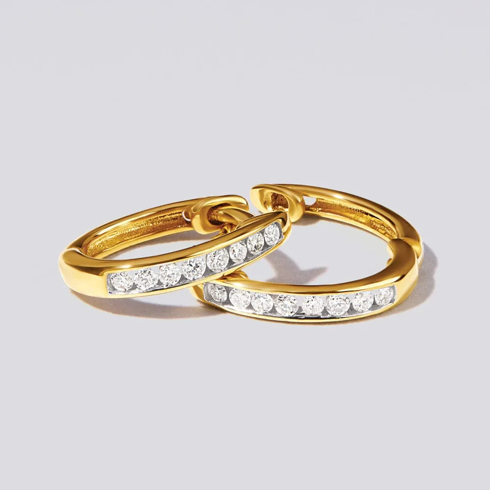 Hoop Channel Earrings with 1/5ct of Diamonds in 9ct Yellow Gold