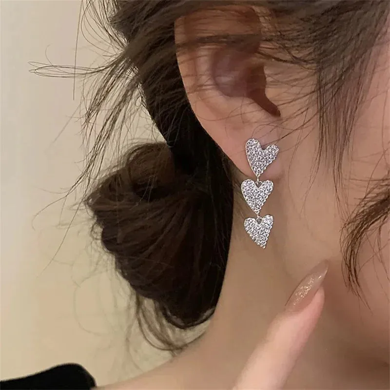 Inlaid Zircon Love Heart Tassel Personality Fashion Wedding New Earring