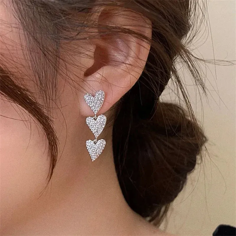 Inlaid Zircon Love Heart Tassel Personality Fashion Wedding New Earring