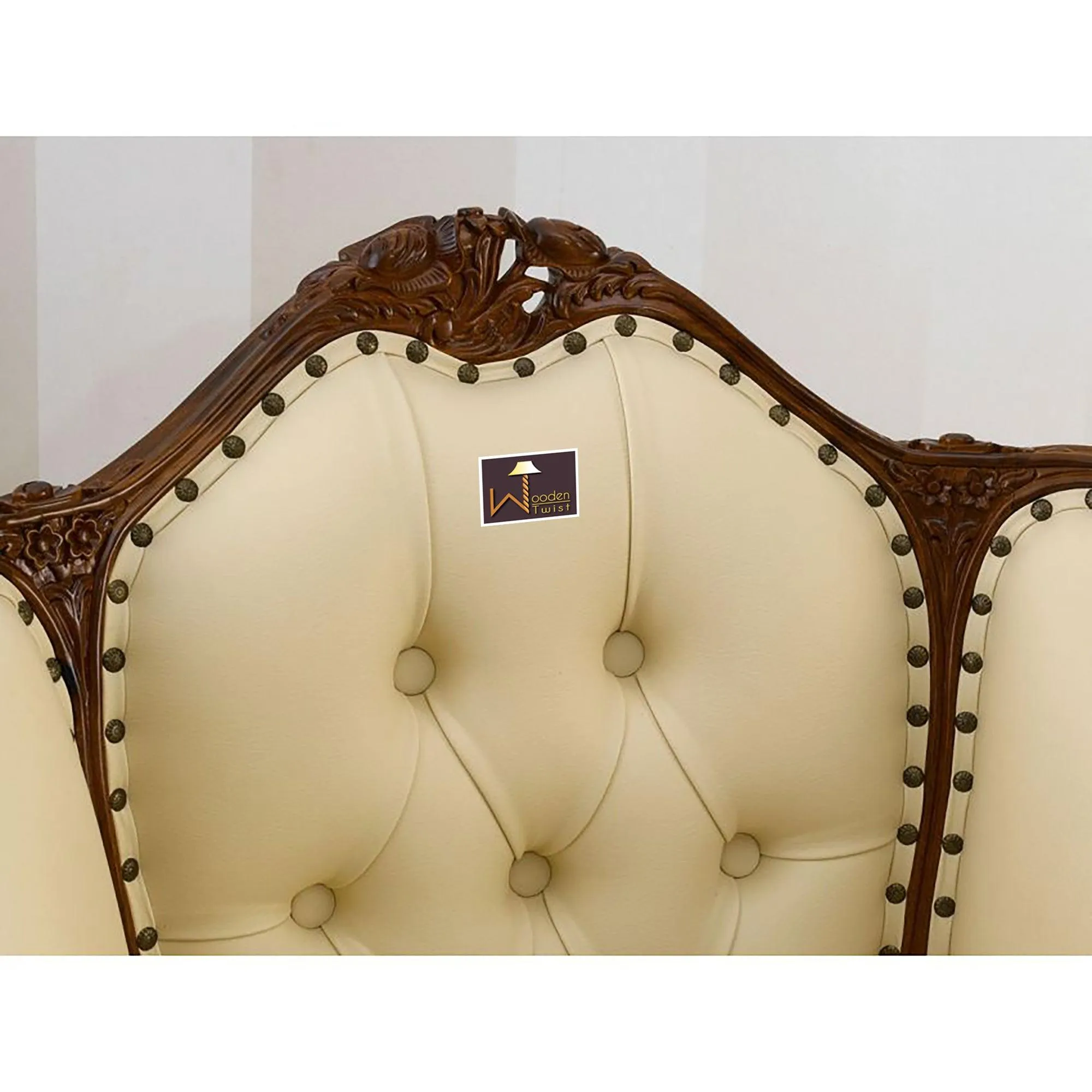 Italian Baroque Style Champagne Sofa Chair (Walnut Finish)