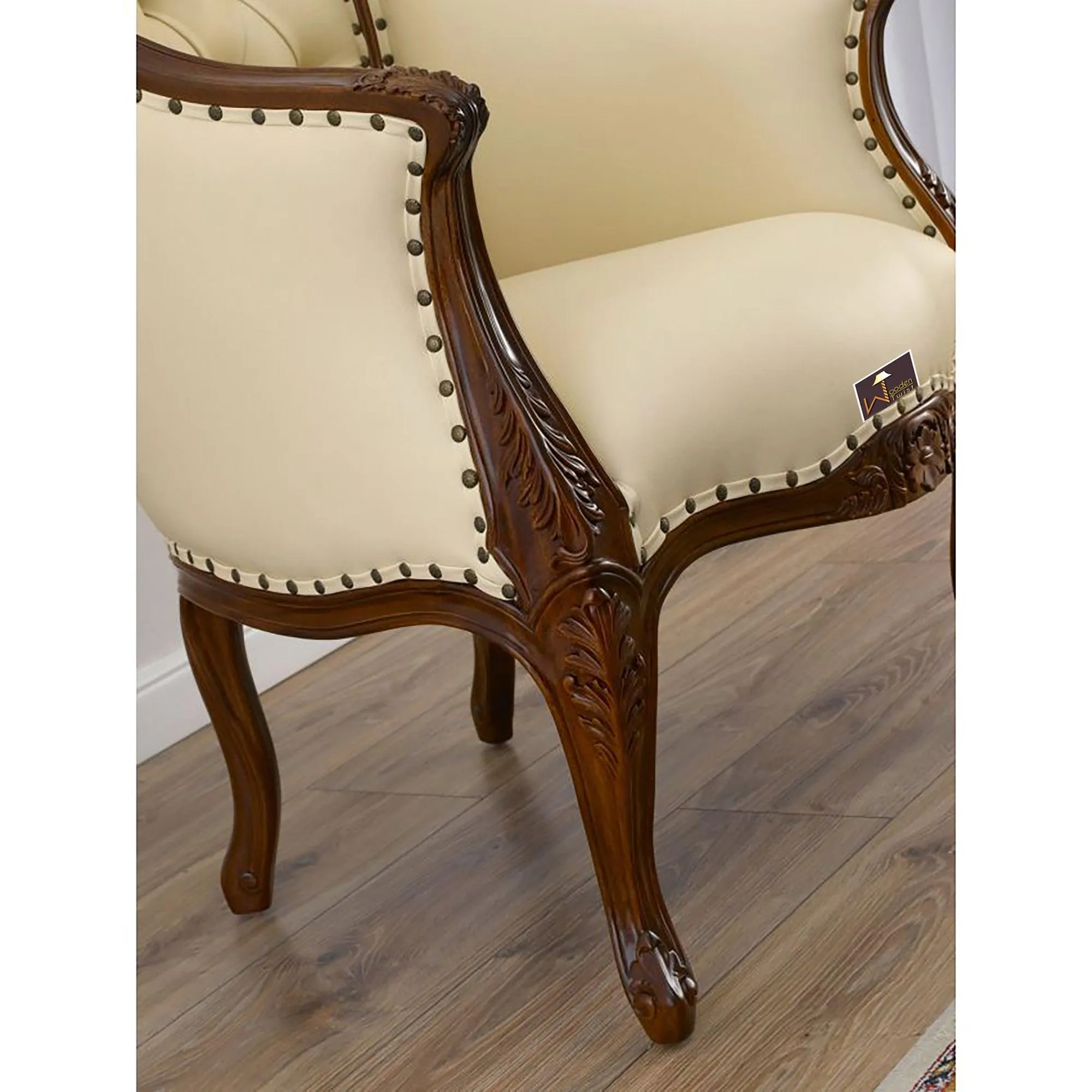 Italian Baroque Style Champagne Sofa Chair (Walnut Finish)