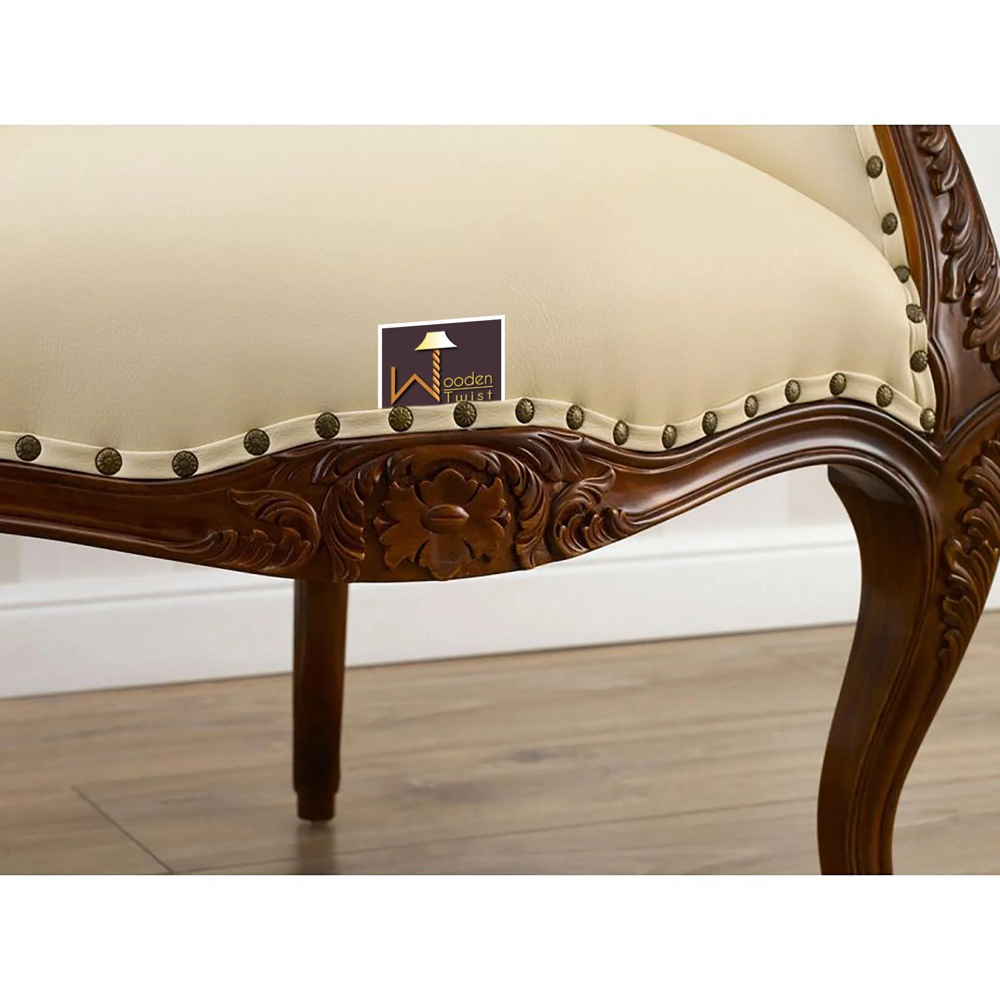 Italian Baroque Style Champagne Sofa Chair (Walnut Finish)