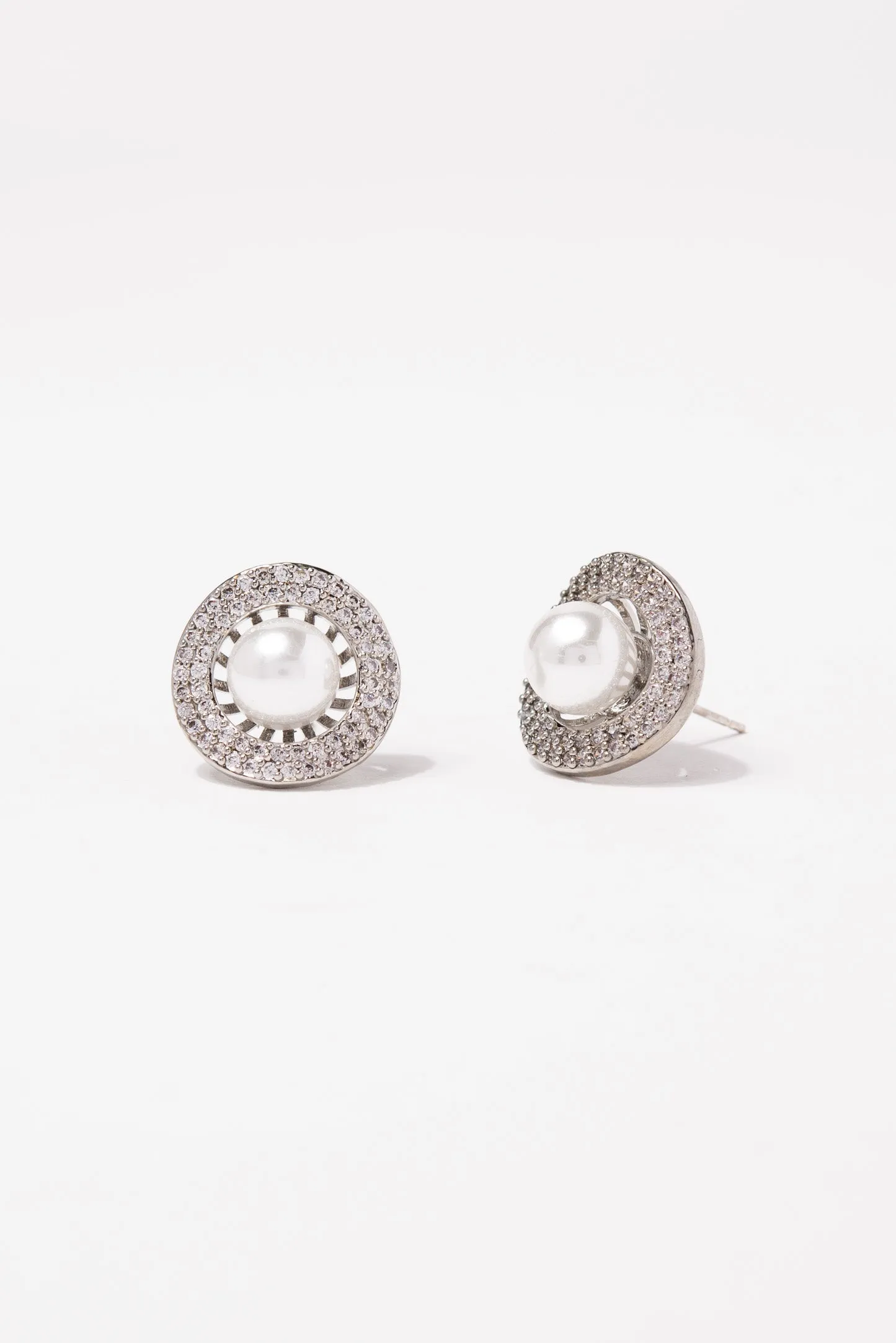 Ivy CZ with Pearl Earrings - Silver