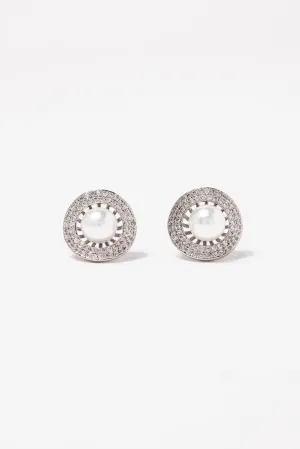 Ivy CZ with Pearl Earrings - Silver