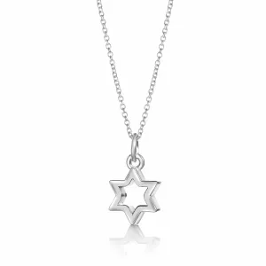 Jewish Star of David Outline Necklace in Silver