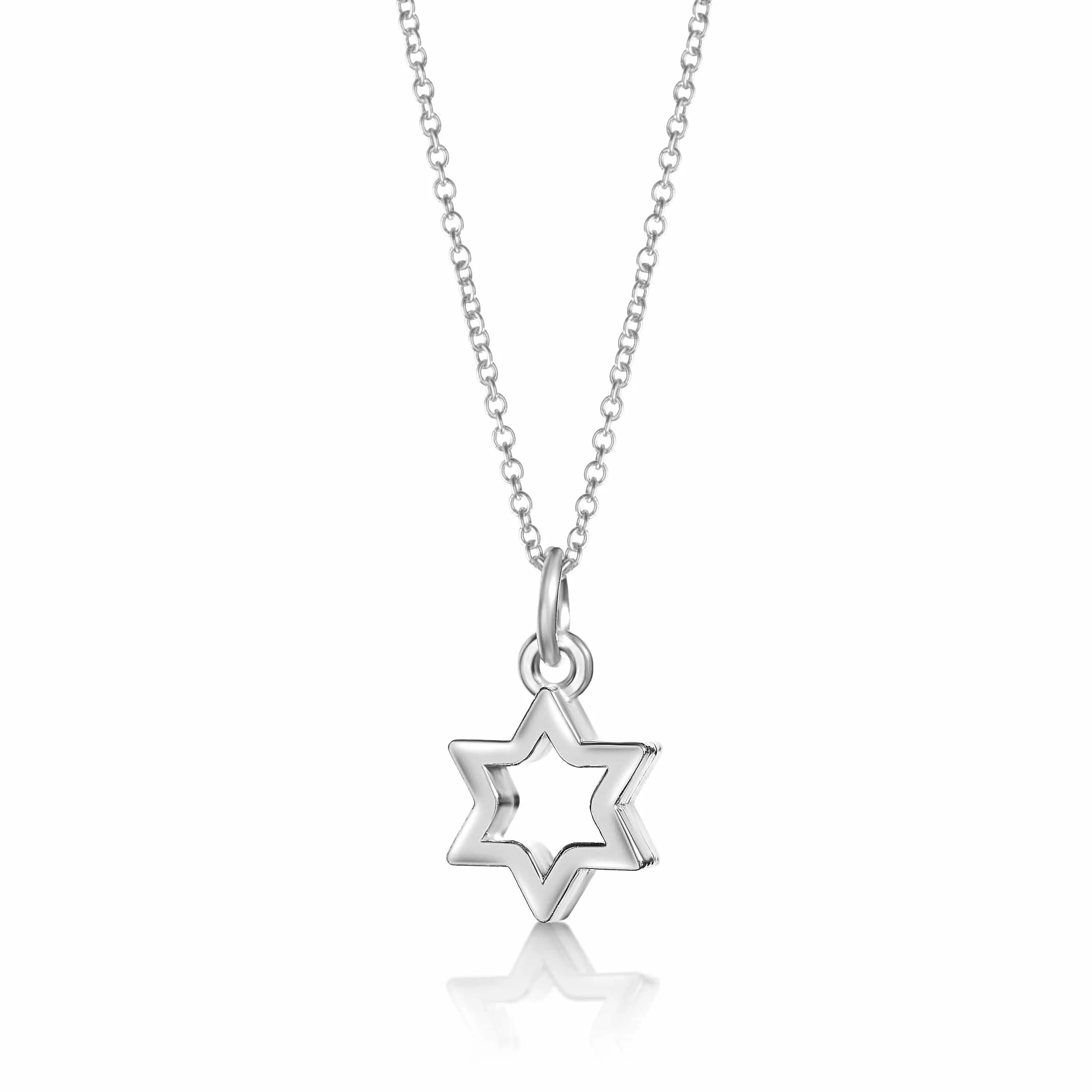 Jewish Star of David Outline Necklace in Silver