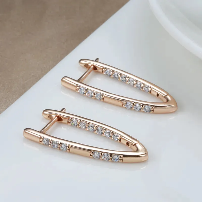 JuliaFashion - 2024 Rose Gold Geometric Zircon Drop Earrings