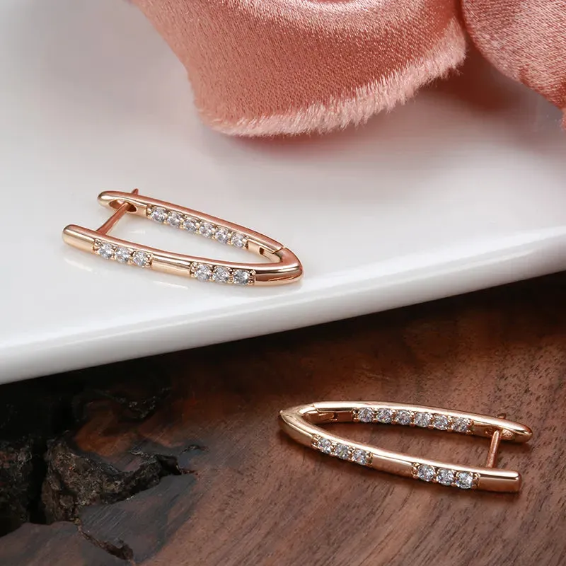 JuliaFashion - 2024 Rose Gold Geometric Zircon Drop Earrings