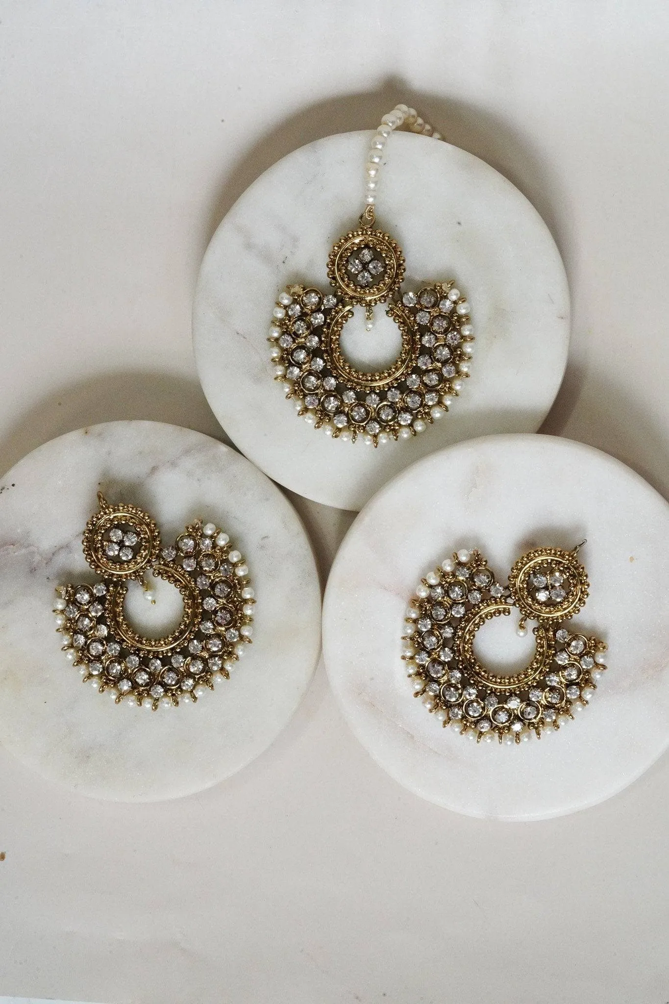 Laila - Handcrafted Chandbali Earrings and Maang Tikka Set