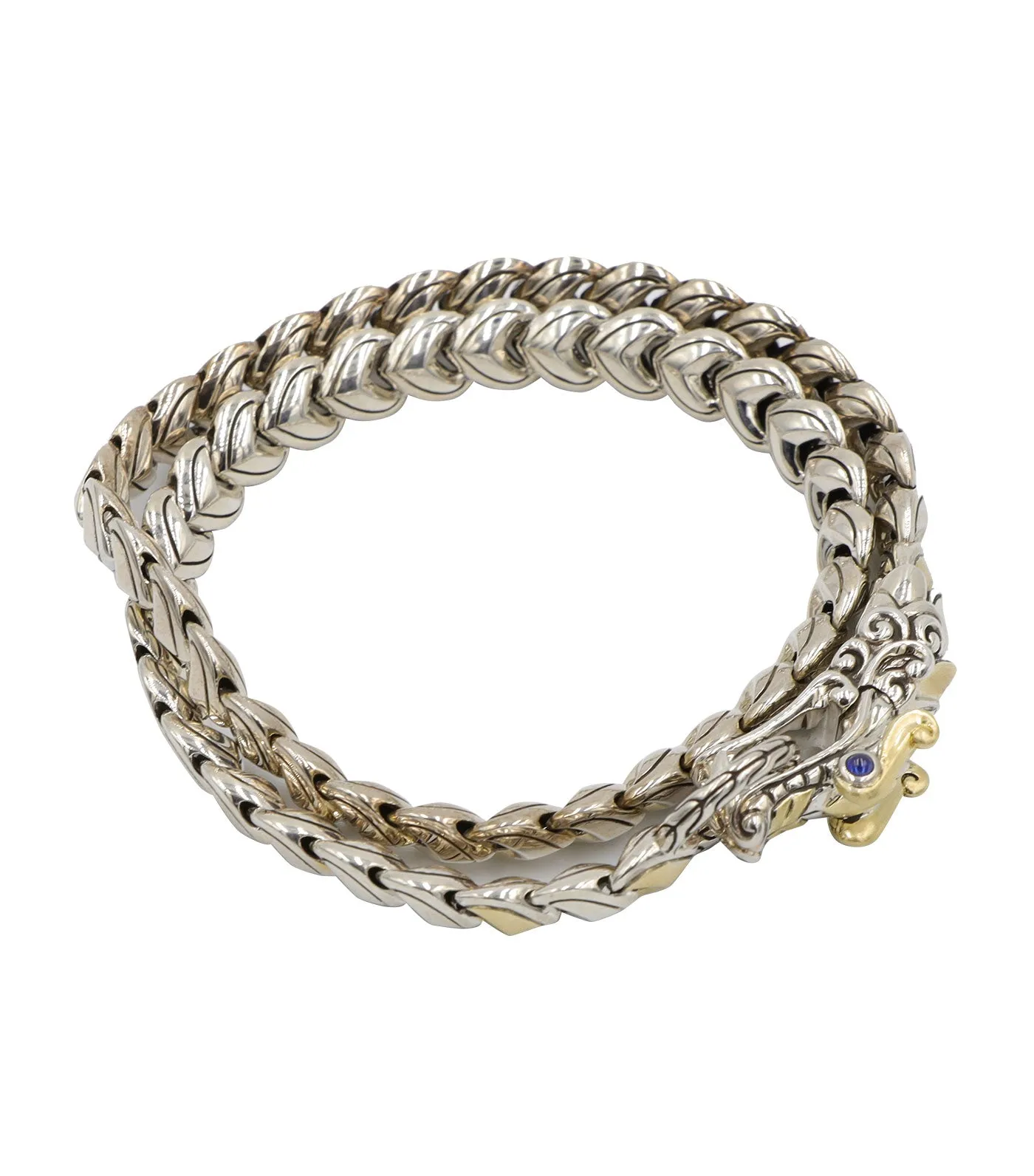 Legends Naga 18K Gold and Silver Double Wrap Bracelet with Blue Sapphire Eyes