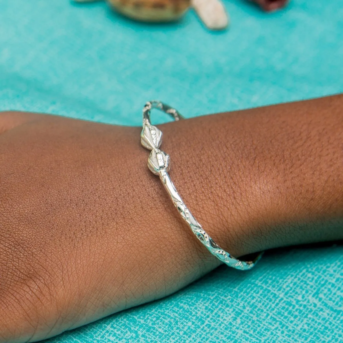 Light Cocoa Pod Bangle with Diamante Pattern