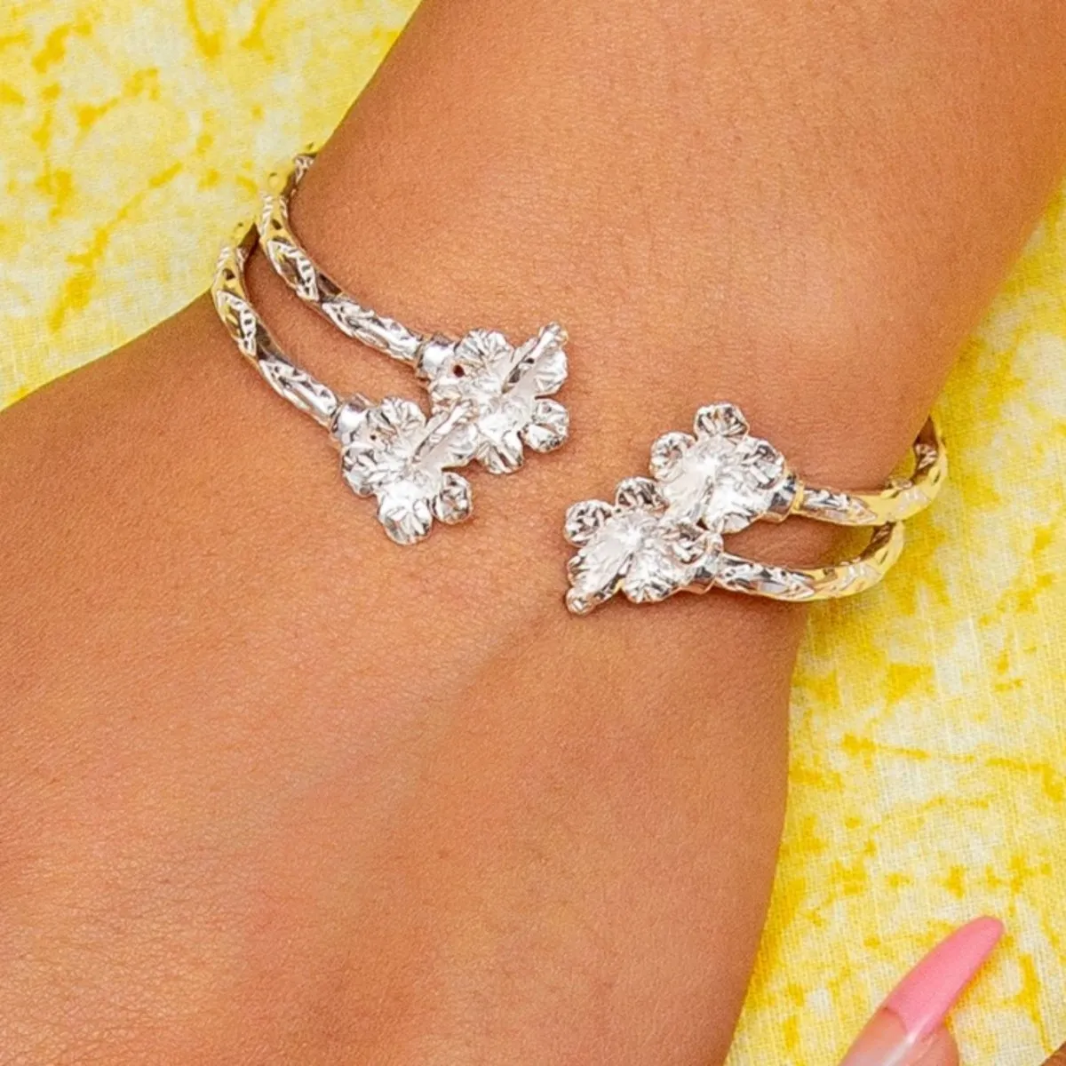 Light Hibiscus Bangle with Diamante Pattern - SOLD INDIVIDUALLY