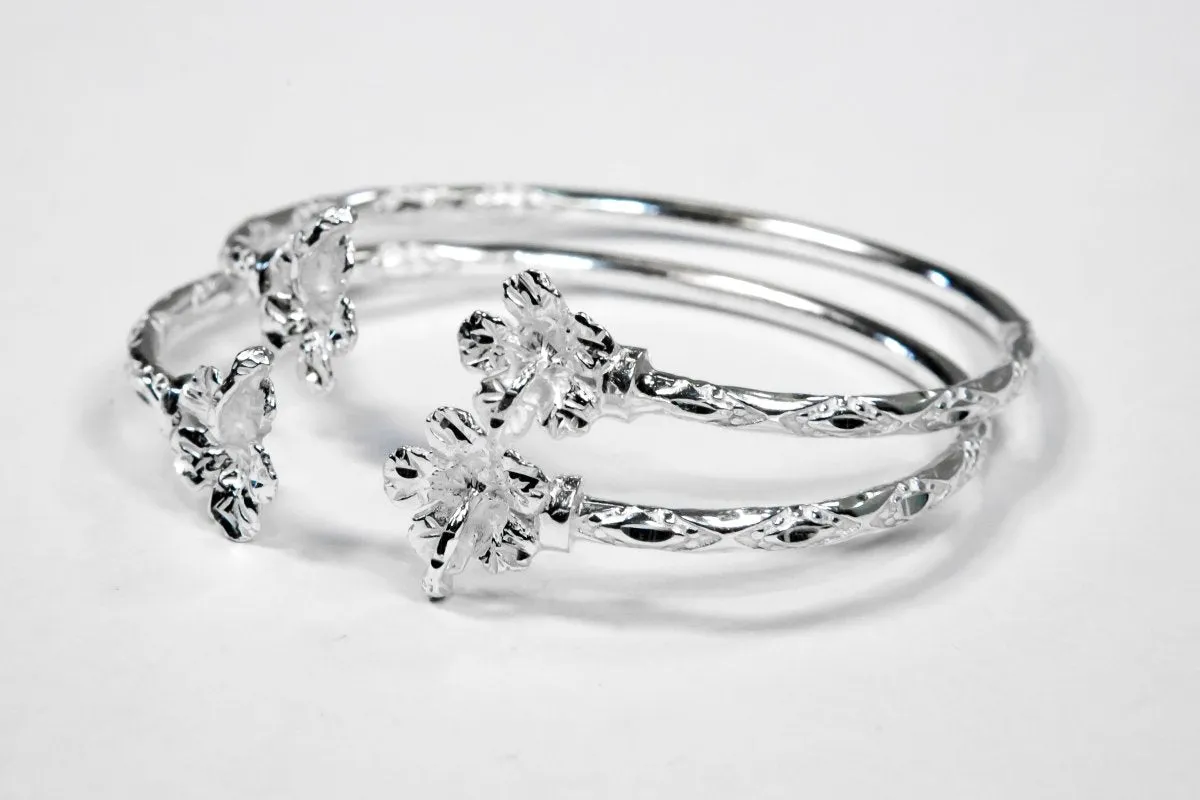 Light Hibiscus Bangle with Diamante Pattern - SOLD INDIVIDUALLY