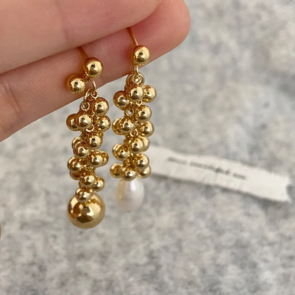 Long Bunch Pearl Gold Pin Earrings JLT12746