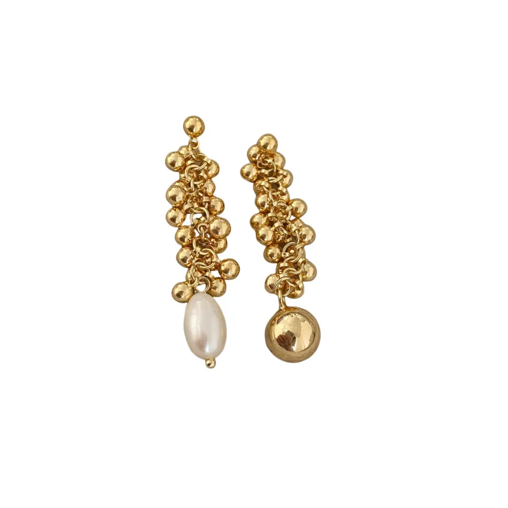 Long Bunch Pearl Gold Pin Earrings JLT12746