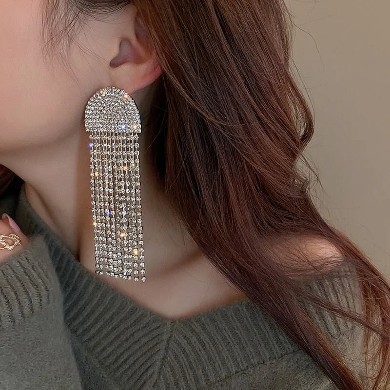 Long Full Rhinestone Big Earrings