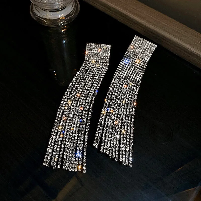 Long Full Rhinestone Big Earrings