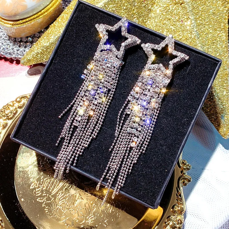 Long Full Rhinestone Big Earrings