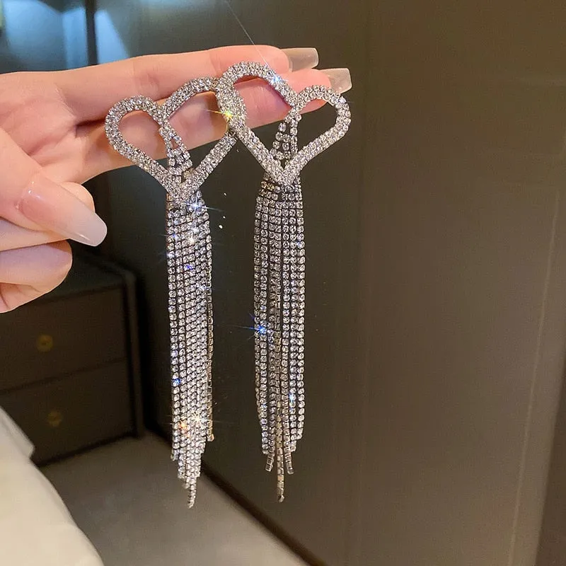 Long Full Rhinestone Big Earrings