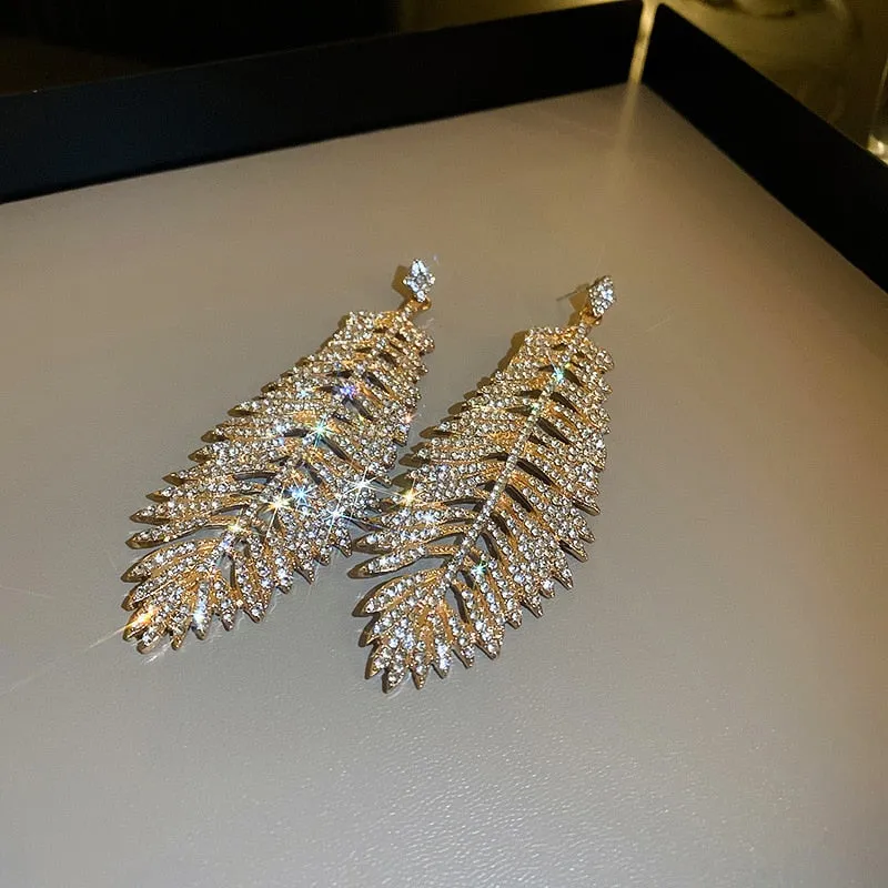 Long Full Rhinestone Big Earrings