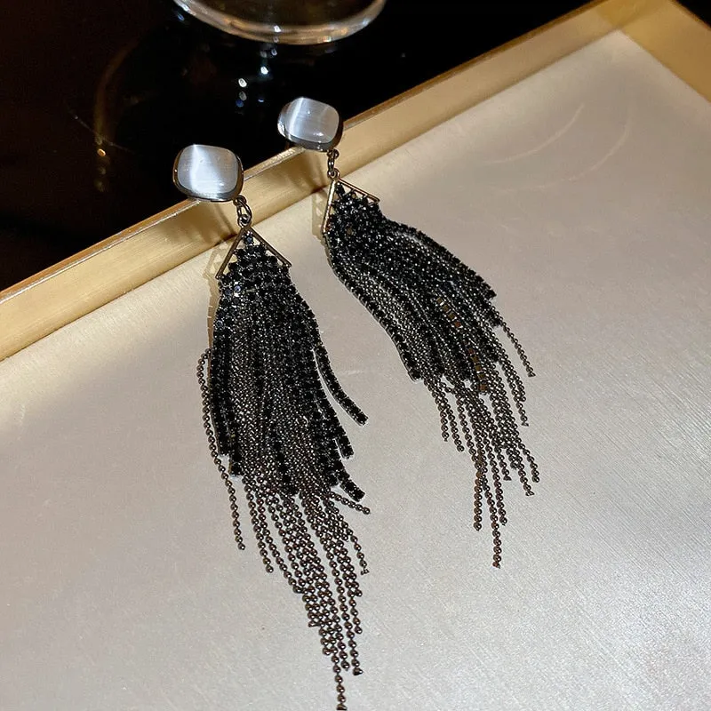 Long Full Rhinestone Big Earrings