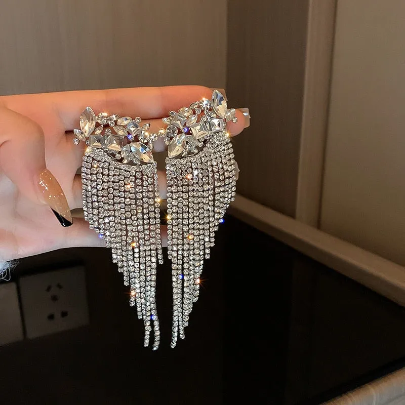 Long Full Rhinestone Big Earrings