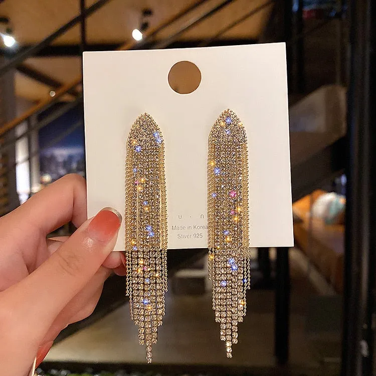 Long Full Rhinestone Big Earrings